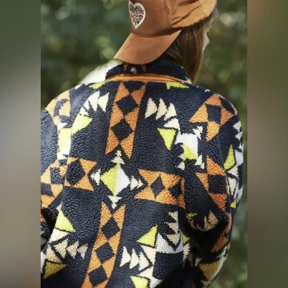 FREE PEOPLE-Rocky Ridge Fleece Aztec Jacket Night Sky SIZE EXTRA SMALL - Picture 6 of 9